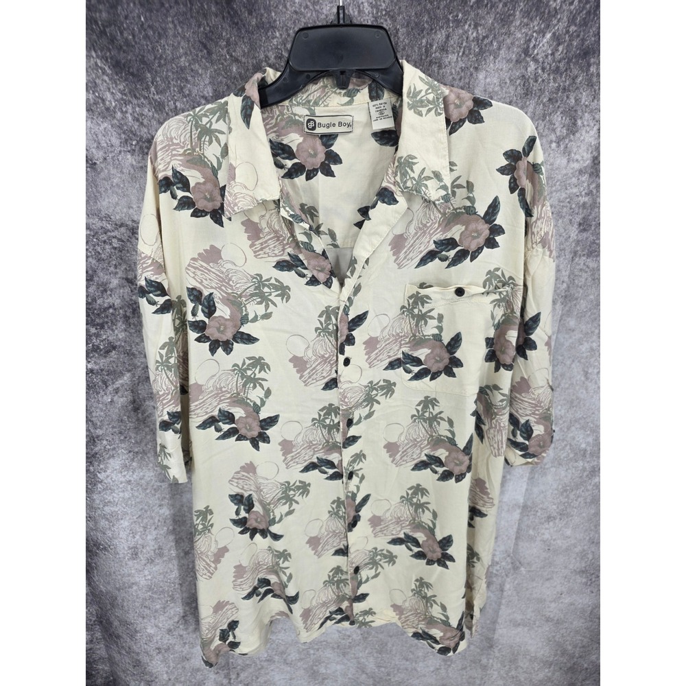 Vintage Bugle Boy Hawaiian Shirt Men XL Floral Aloha Vacation Beachwear Y2K 90s